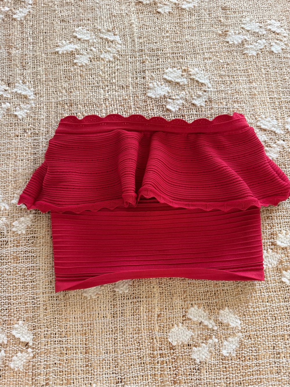 Anthropologie Red Strapless Ruffle Top